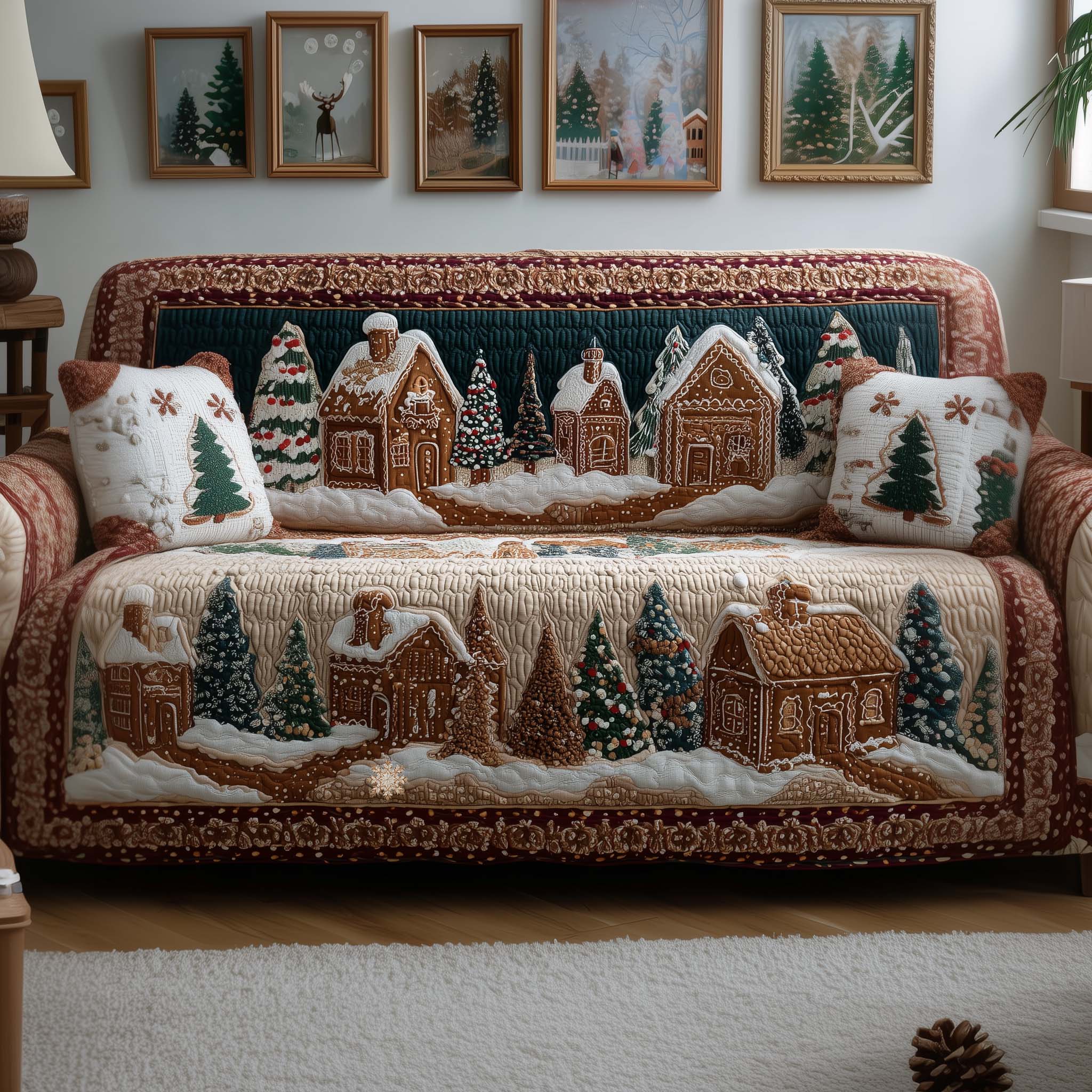 Festive Bake Quilted Sofa Cover Christmas Home Couch Cover Gifts For Highland Cow Lovers - Tradiviet