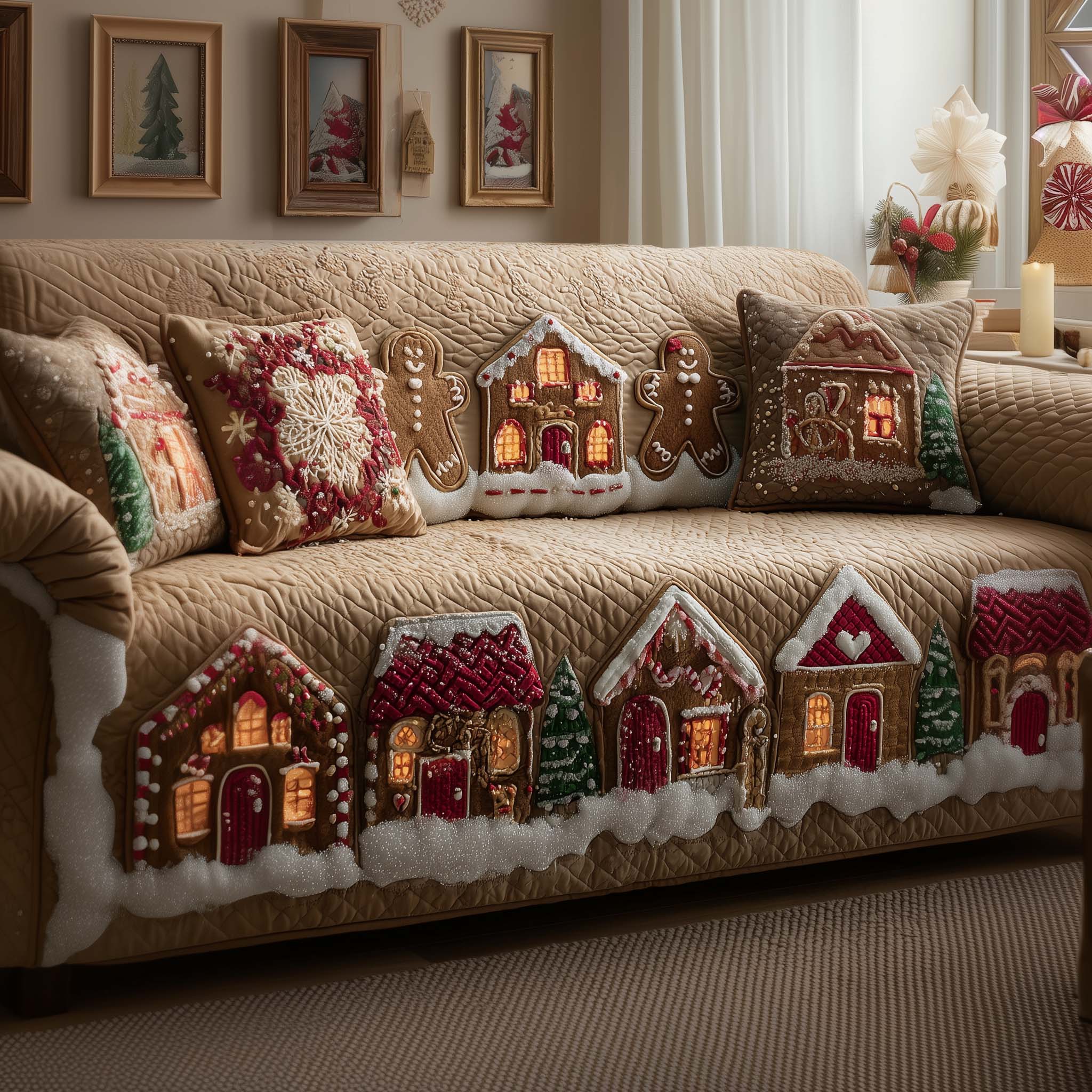 Festive Bake Quilted Sofa Cover Christmas Home Couch Cover Great Housewarming Gift Ideas - Tradiviet