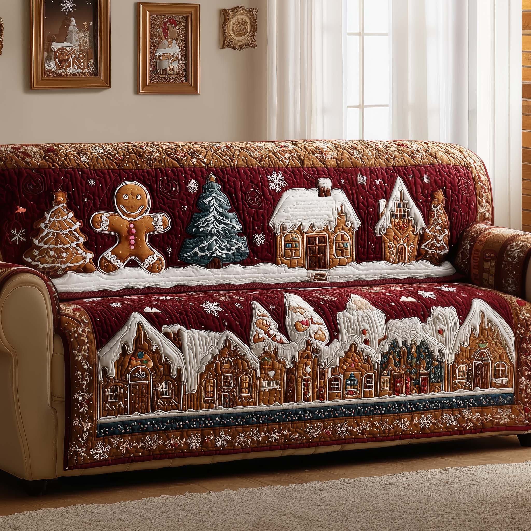 Festive Bake Quilted Sofa Cover Christmas Home Couch Cover New Home Gift Ideas - Tradiviet