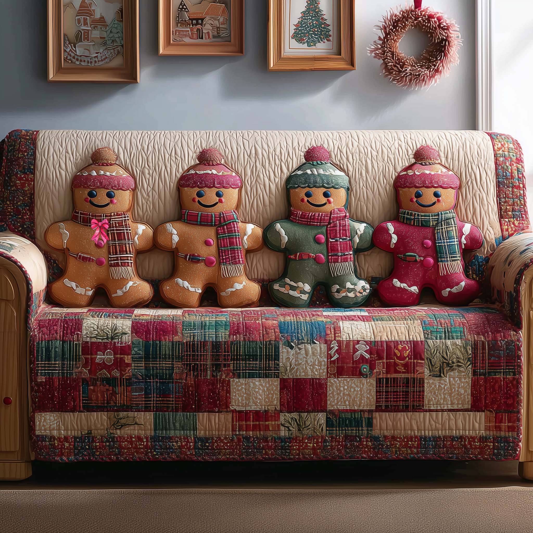 Festive Bake Quilted Sofa Cover Christmas Home Couch Cover Unique Housewarming Gift Ideas - Tradiviet
