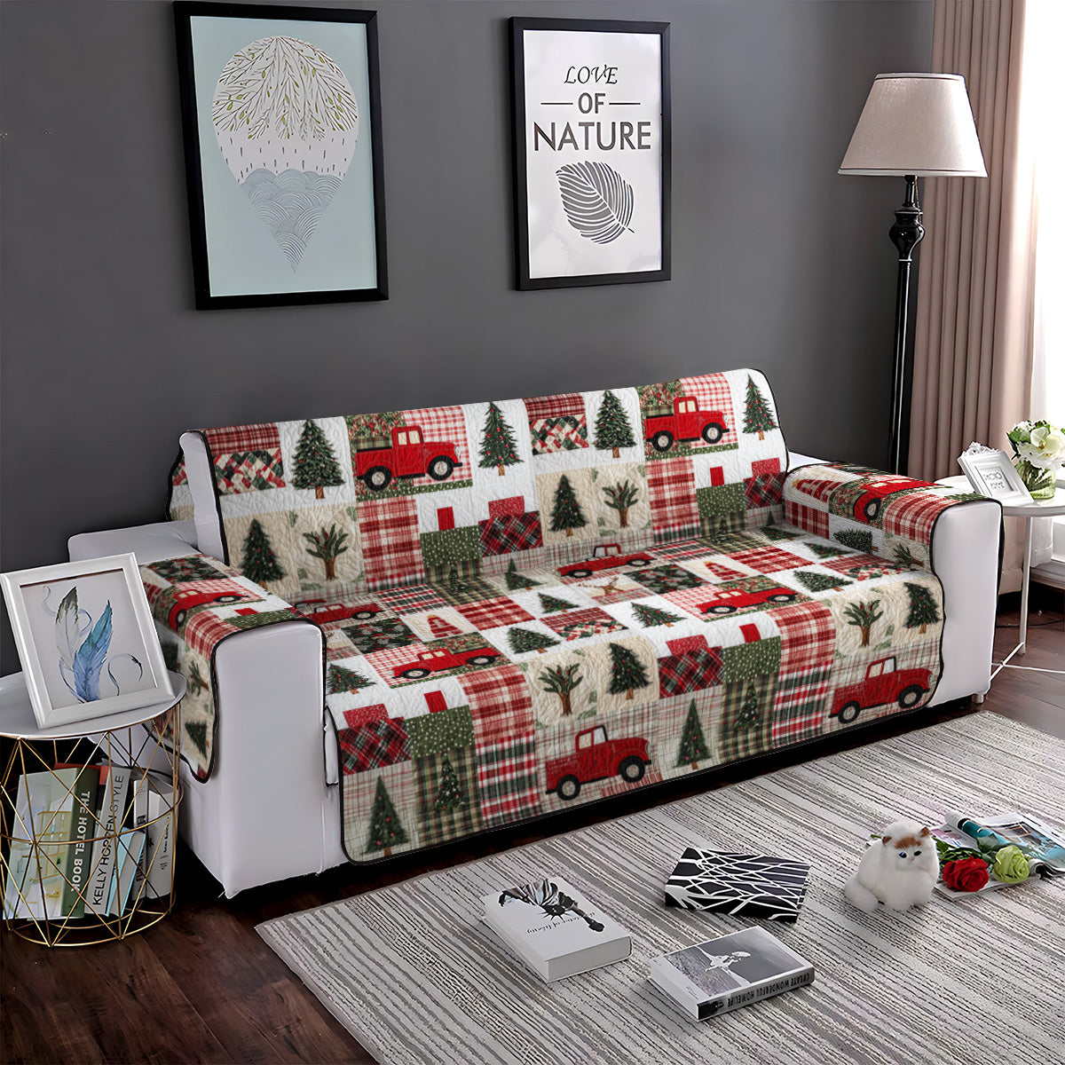 Festive Evergreen Quilted Sofa Cover Room Decor For Room Cute Room Decor Finds - Tradiviet