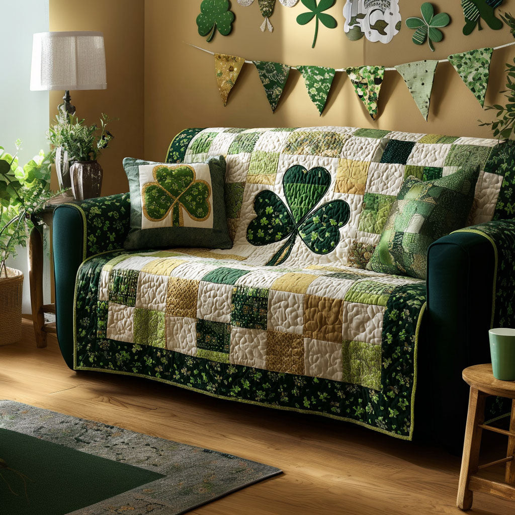 Festive Green Quilted Sofa Cover Couch Covers St Patrick's Day Gifts For Employees - Tradiviet