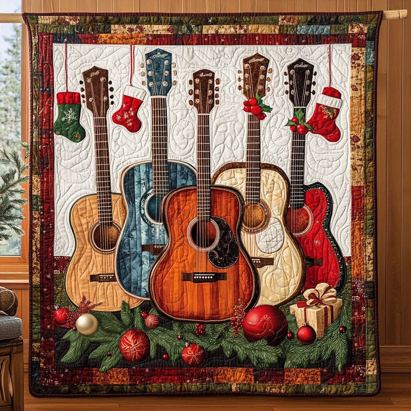 Festive Guitar Melody Quilt Blanket Christmas Themed Secret Santa Gifts For Guitarists - Tradiviet
