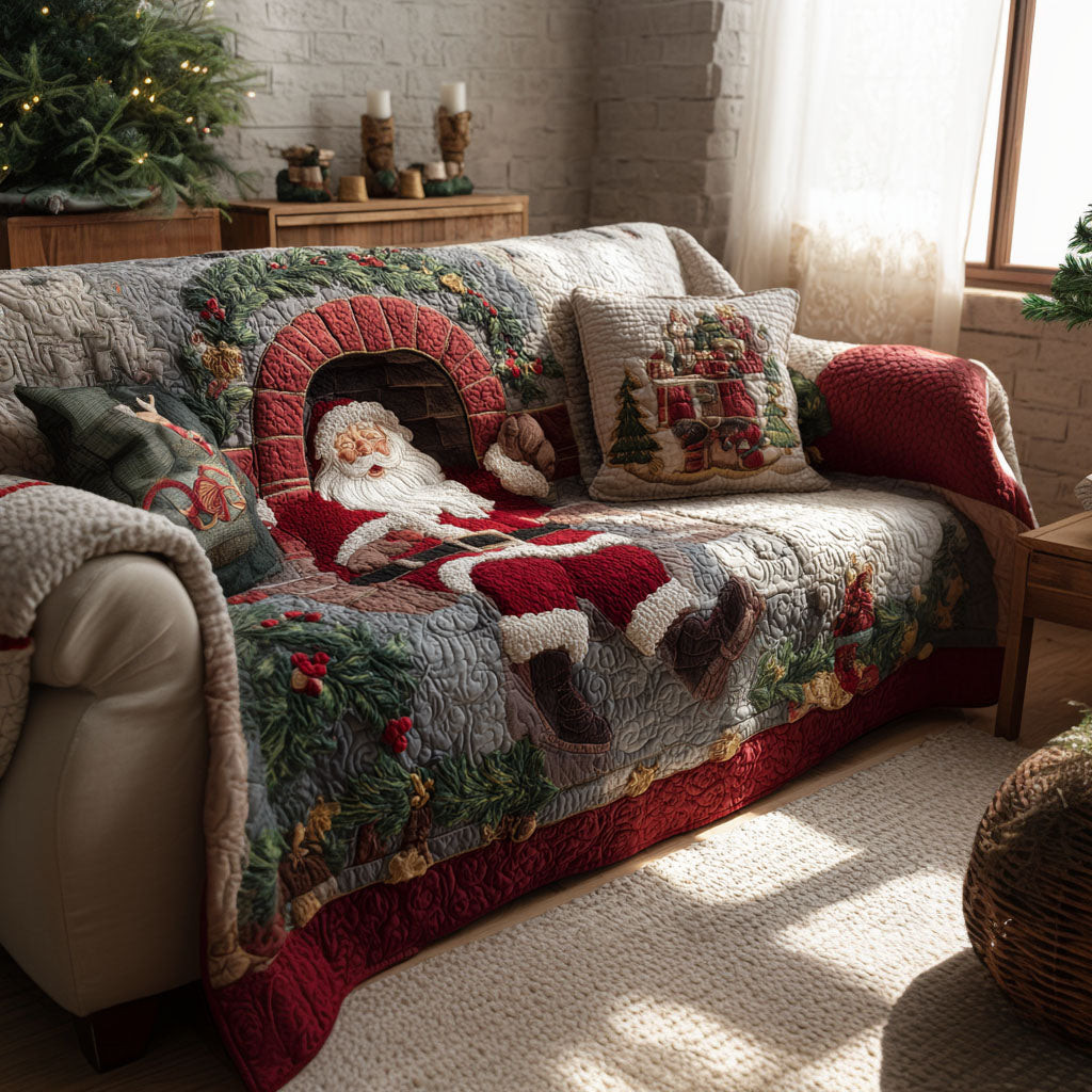 Festive Hearth Hug Quilted Sofa Cover Holiday Living Decorations Book Presents For Him - Tradiviet