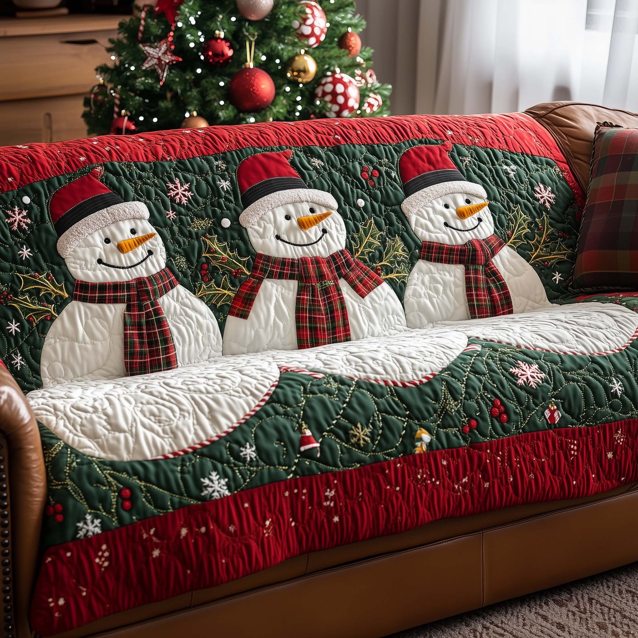 Festive Joy Quilted Sofa Cover Christmas Home Couch Cover Home Decor Gift Ideas - Tradiviet
