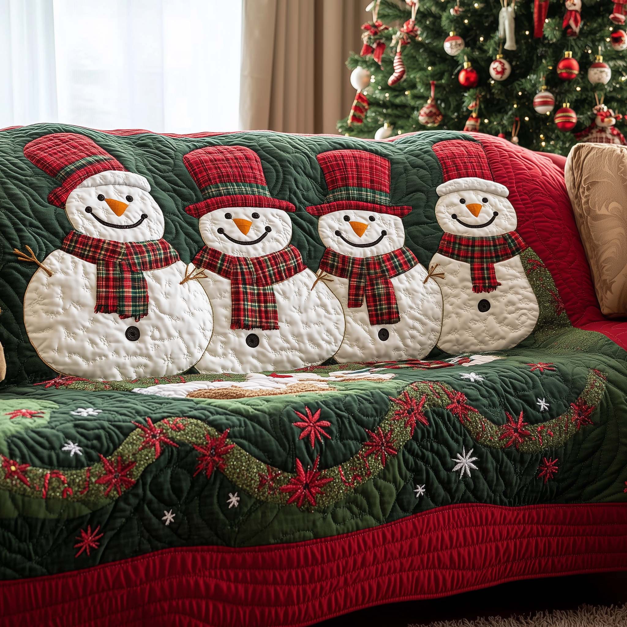 Festive Joy Quilted Sofa Cover Christmas Home Couch Cover Home Gifts For Her - Tradiviet