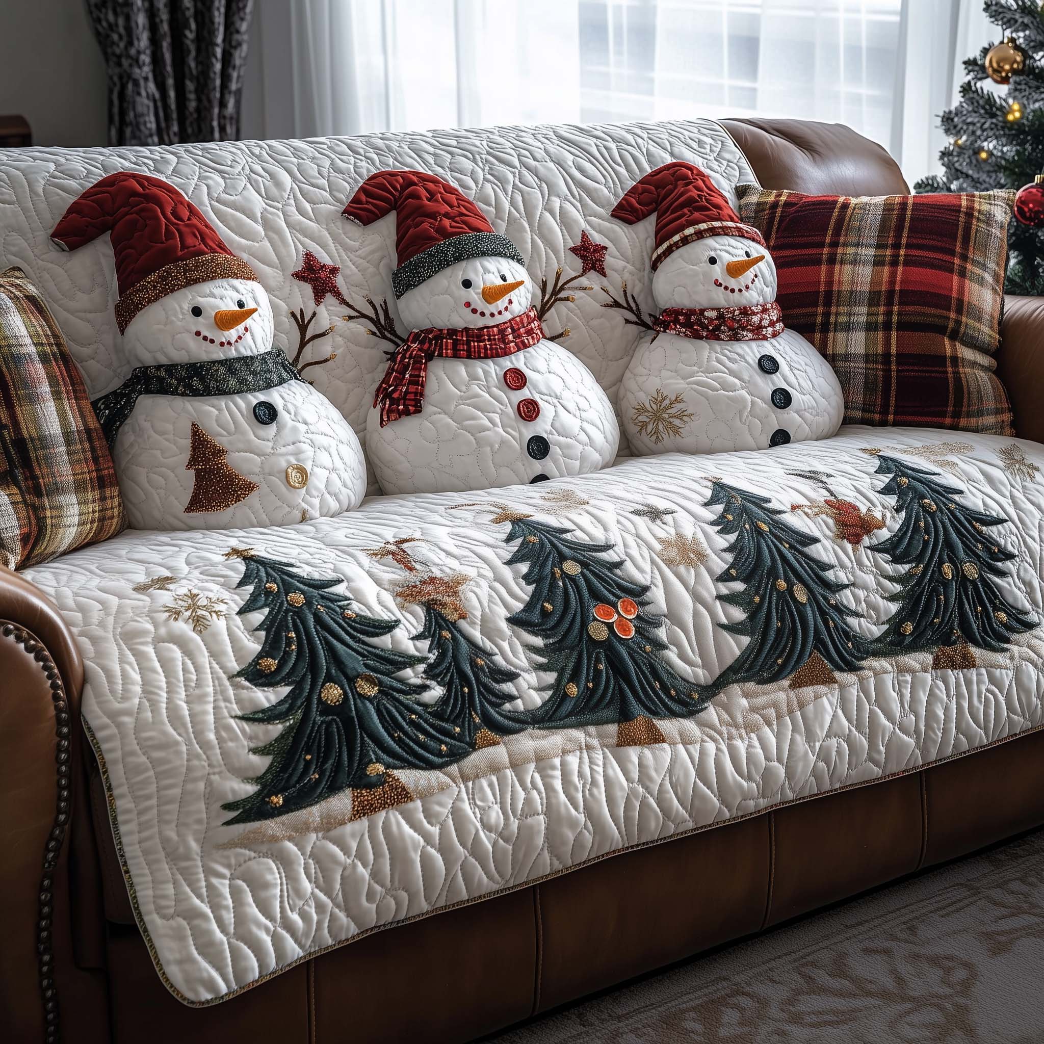 Festive Joy Quilted Sofa Cover Christmas Home Couch Cover Home Gifts For Him - Tradiviet
