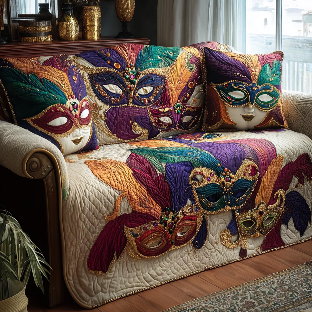 Festive Nights Quilted Sofa Cover Pretty Sofa Covers Mardi Gras Presents - Tradiviet