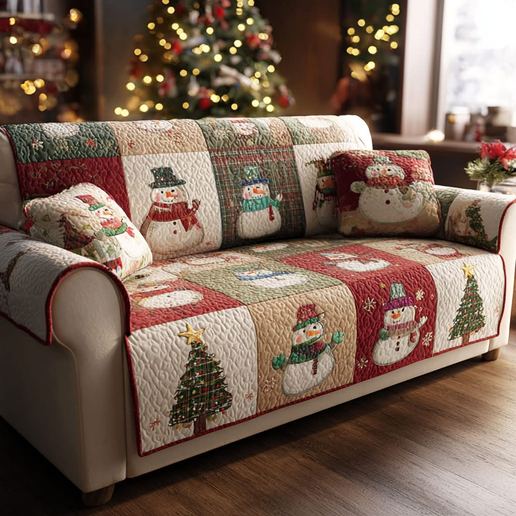 Festive Patchwork Quilted Sofa Cover Couch Covers Christmas Gift Ideas For Relatives - Tradiviet