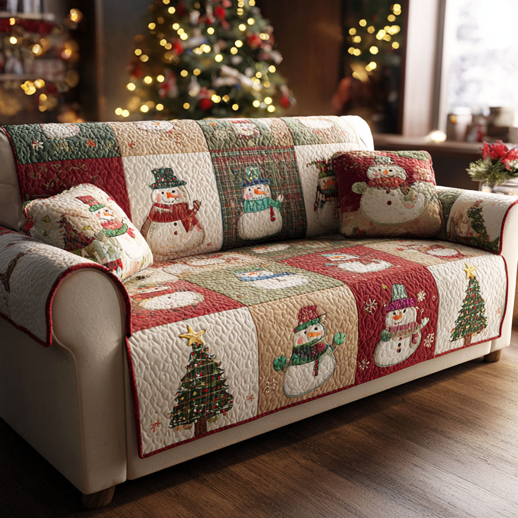 Festive Patchwork Quilted Sofa Cover Neutral Home Room Decor Room Gift For Him - Tradiviet