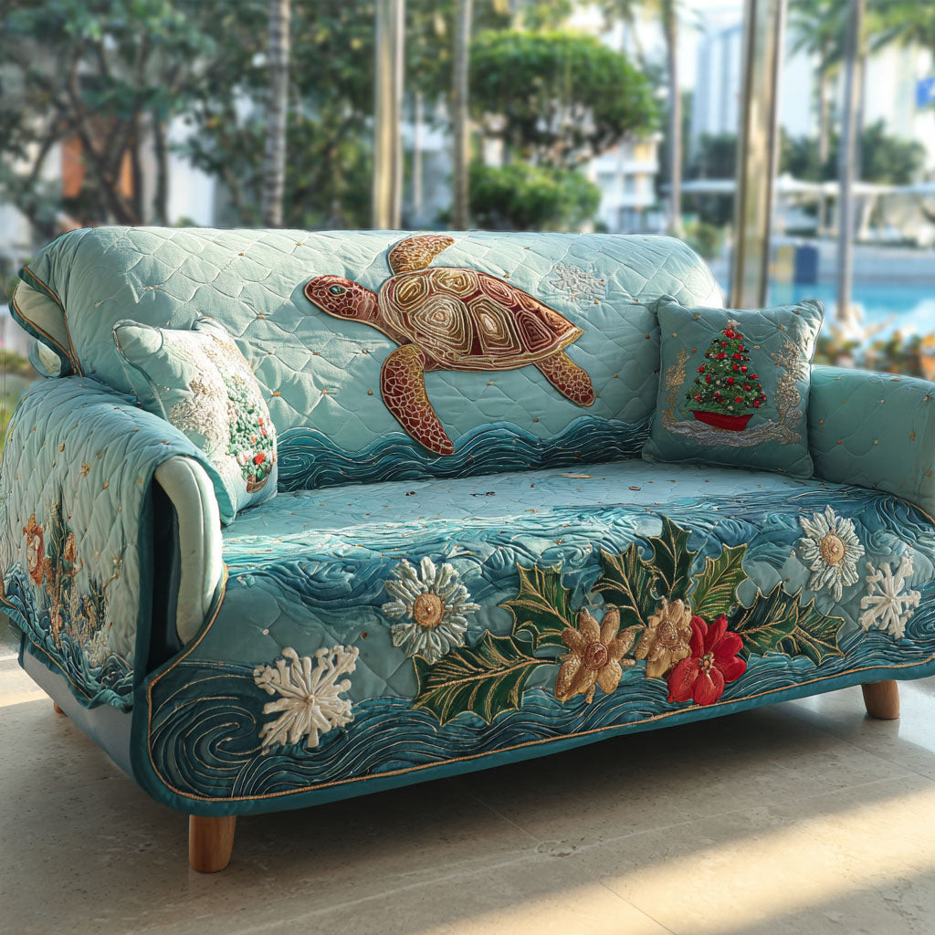 Festive Reef Rider Quilted Sofa Cover Christmas Living Room Decor Sea Turtle Gift Ideas - Tradiviet