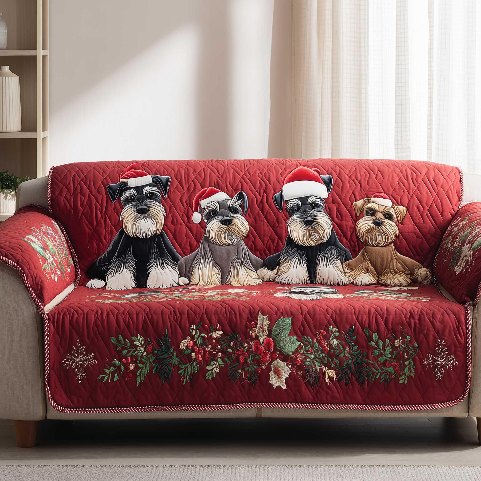 Festive Schnauzer Quilted Sofa Cover Classic Room Decor Gift For Home Lover - Tradiviet