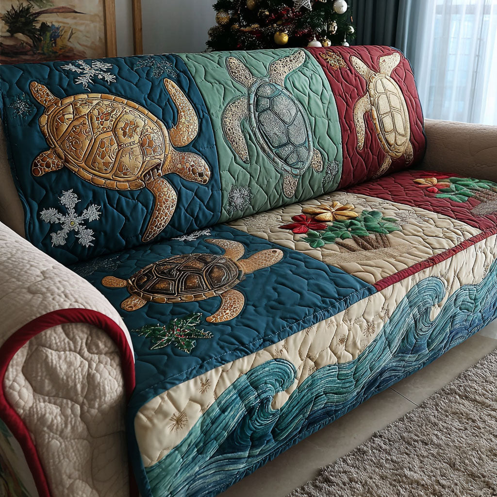 Festive Sea Turtle Quilted Sofa Cover Christmas Living Decor Unique Sea Turtle Gifts - Tradiviet