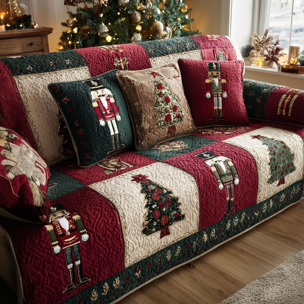 Festive Sentinel Quilted Sofa Cover Christmas Living Room Decor Xmas Gifts Ideas 2025 - Tradiviet