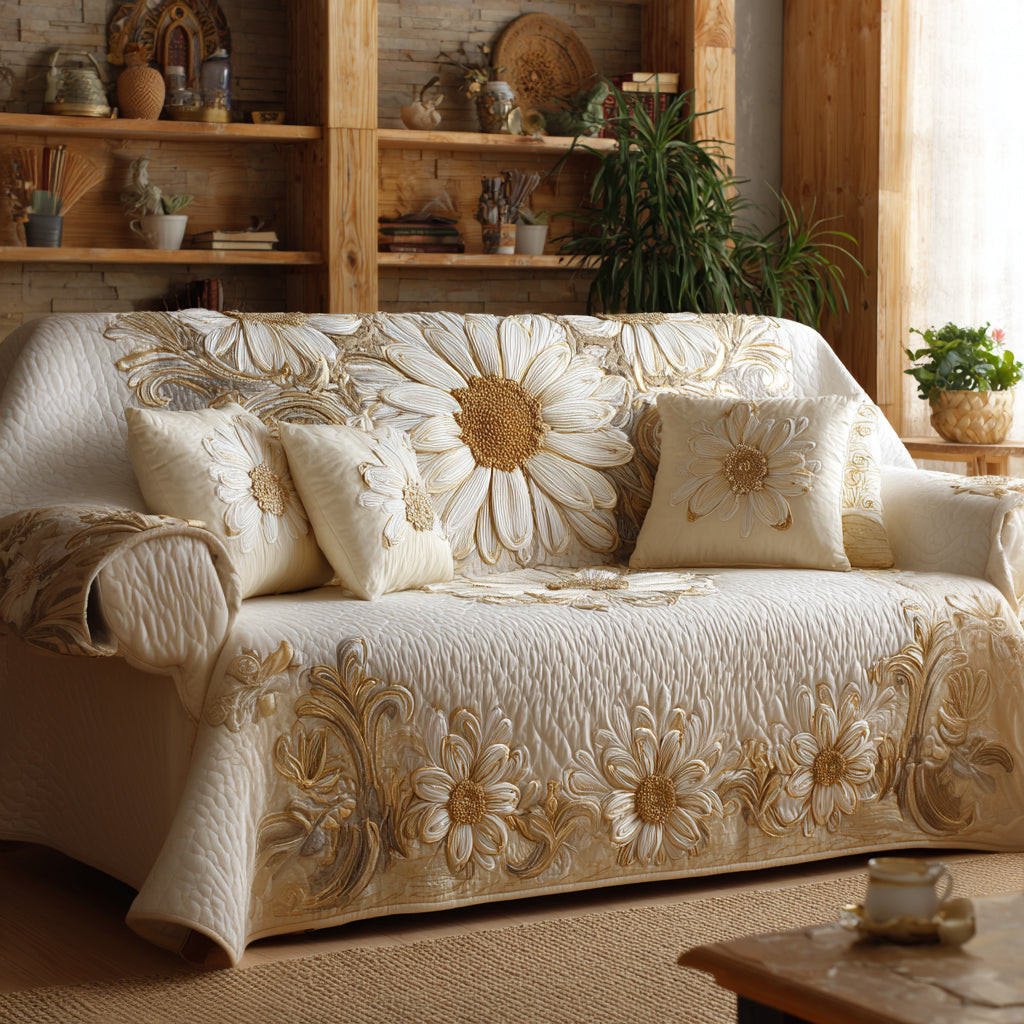 Field of Daisies Quilted Sofa Cover Living Room Decorations Flower Daisy Gift Items - Tradiviet