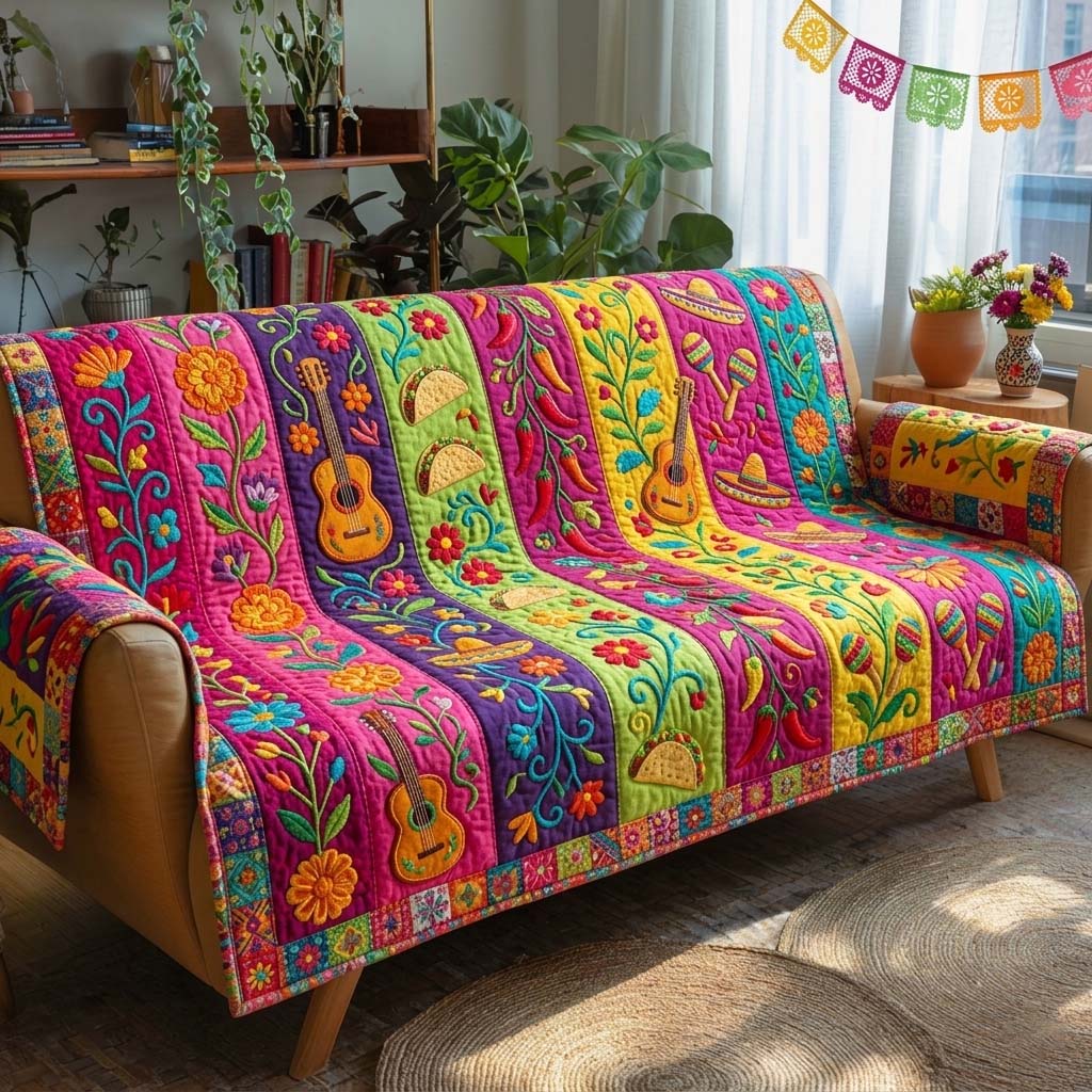 Fiesta Bloom Vibe Quilted Sofa Cover Fiesta Home Couch Cover Home Decor Gift Ideas - Tradiviet