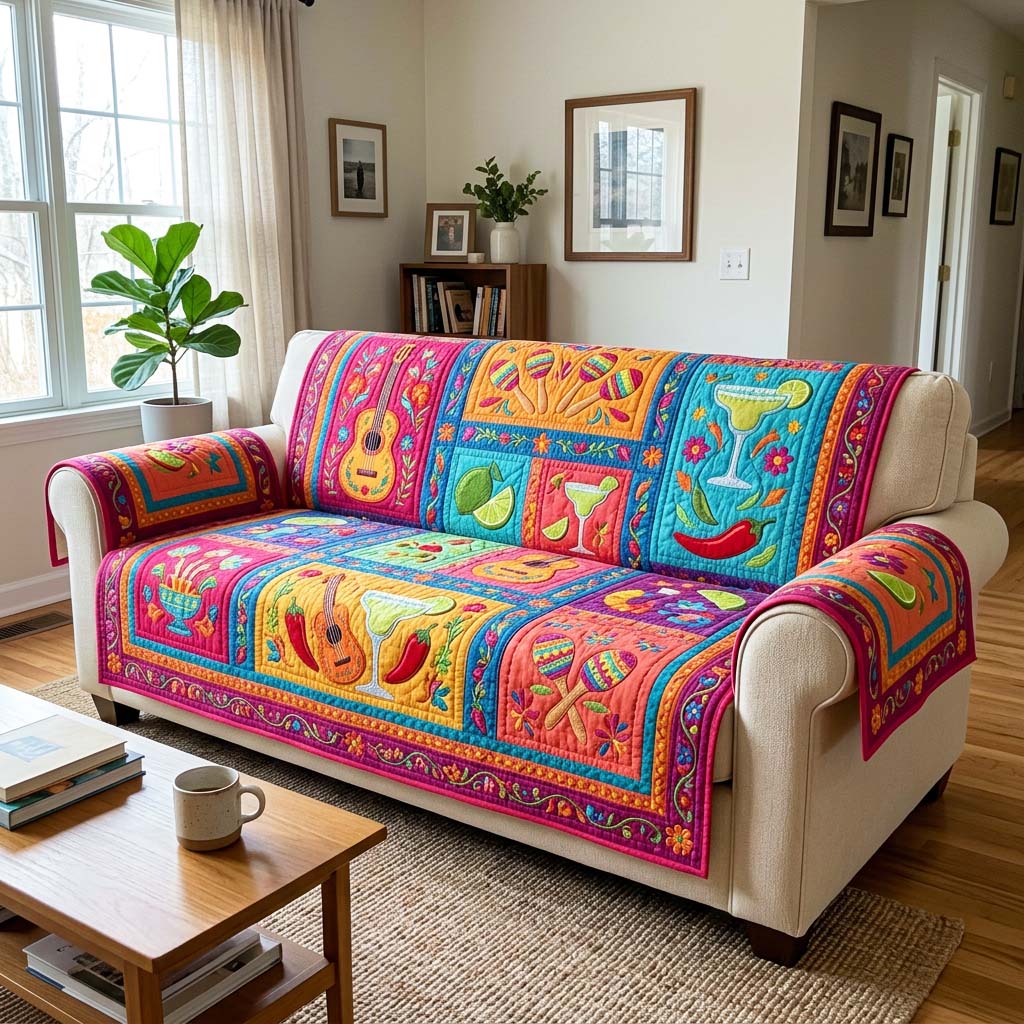 Fiesta Drinks Quilted Sofa Cover Fiesta Home Couch Cover New Home Gift Ideas - Tradiviet