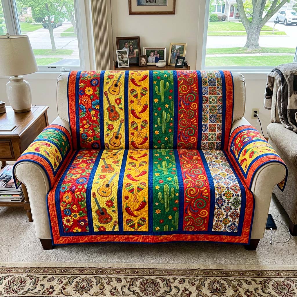 Fiesta Stripes Quilted Sofa Cover Fiesta Home Couch Cover Unique Housewarming Gift Ideas - Tradiviet