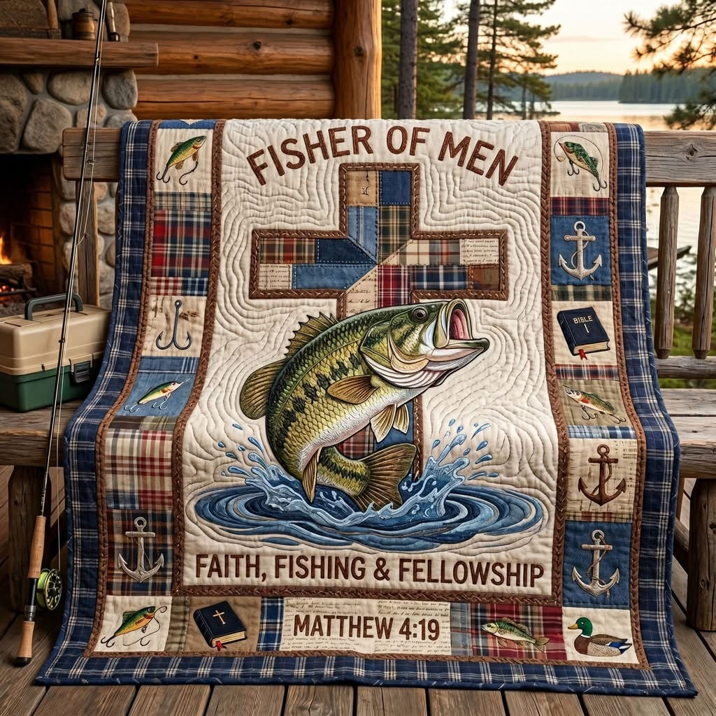Fisher Of Men Quilted Blanket Christian Faith Merch Bedroom Decor Gift For Dad - Tradiviet