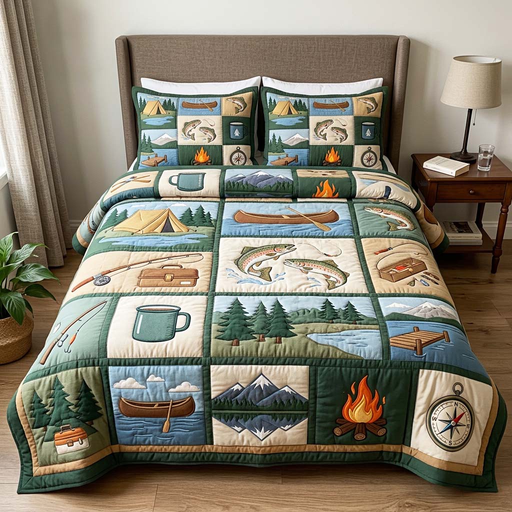 Fishing Camp Quilted Bedding Set Fishing Camp Home Gift For Fishing Camp - Tradiviet