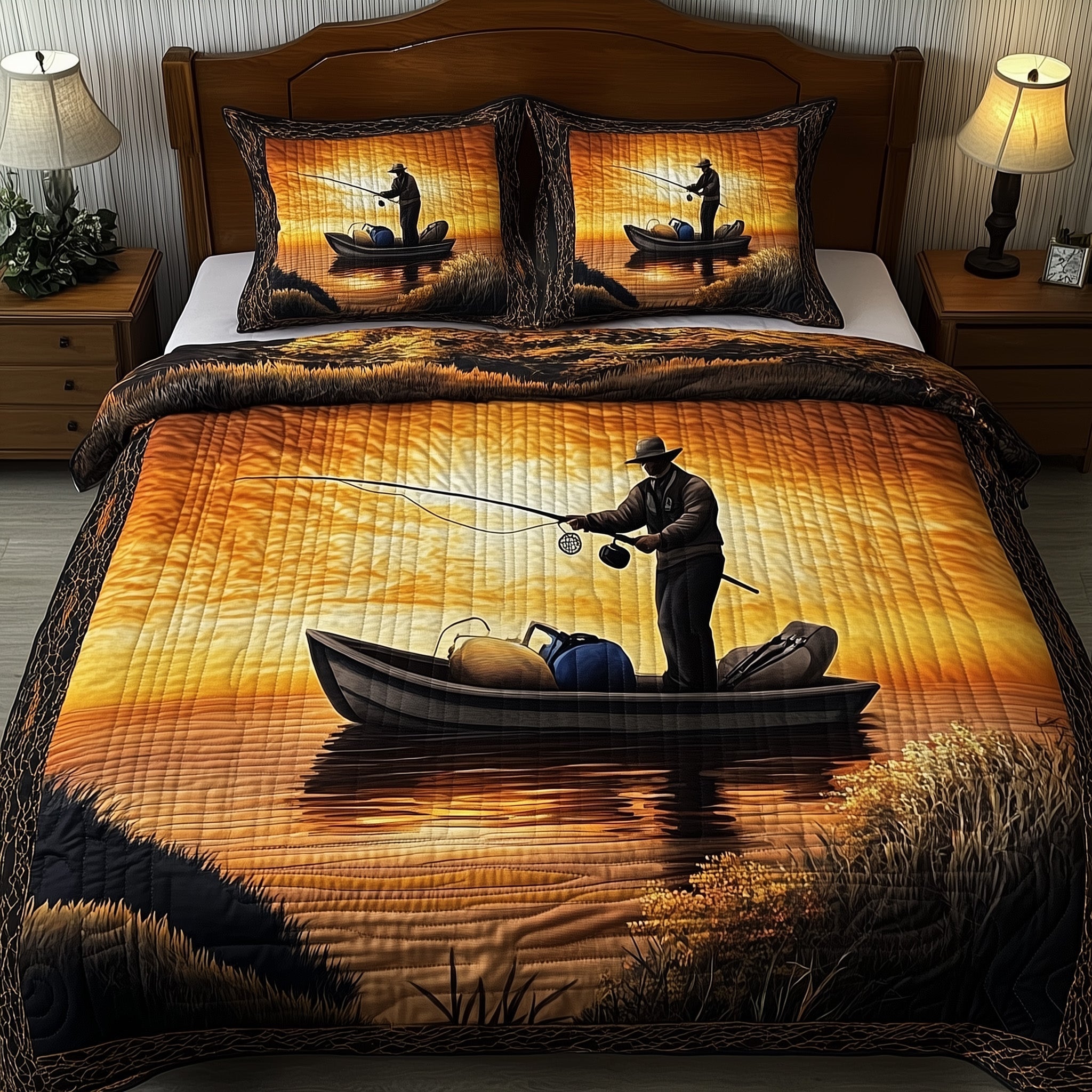 Fishing Delights Quilted Bedding Set Fishing Delights Weave Gift For Fishing Lovers - Tradiviet