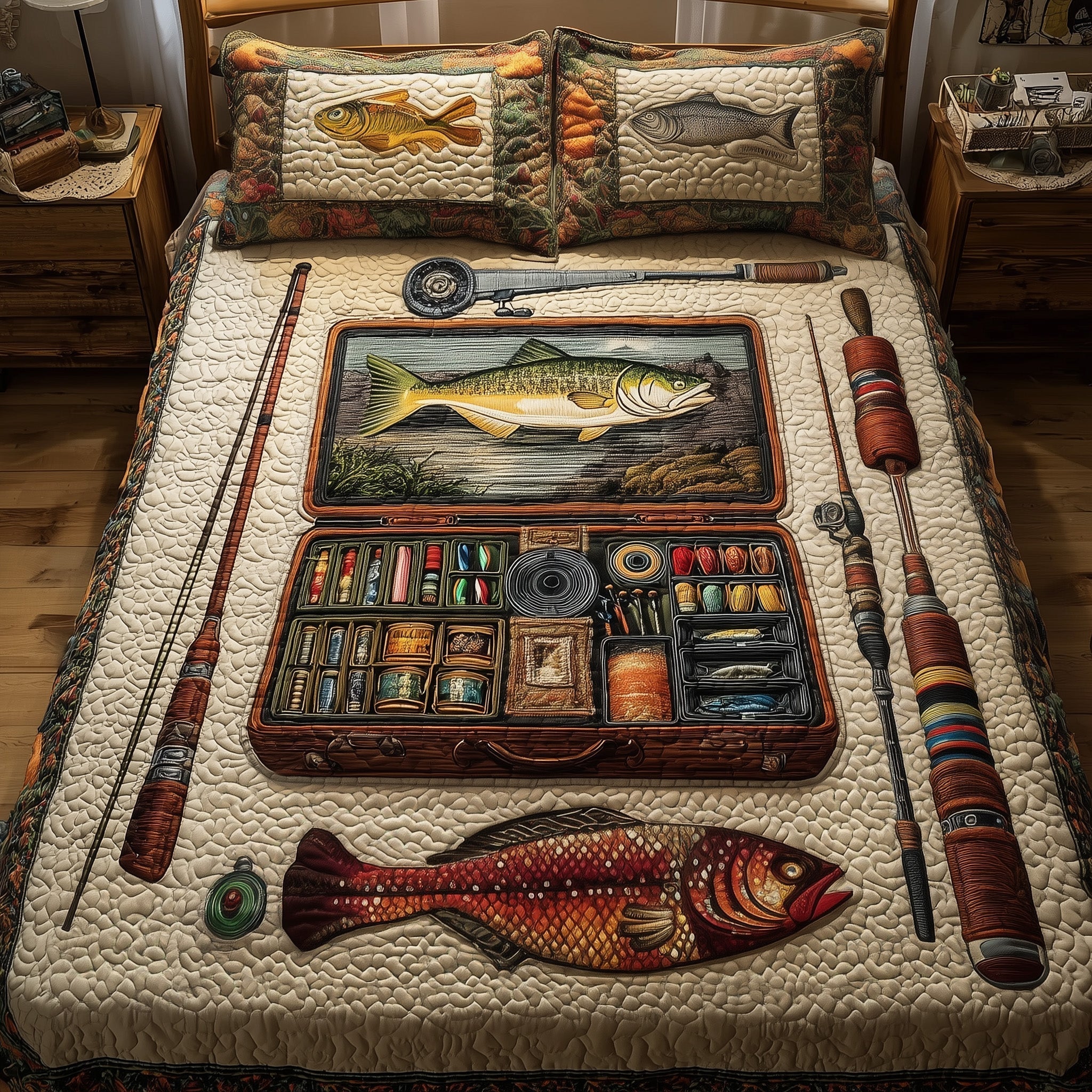Fishing Delights Quilted Bedding Set Fishing Delights Wonder Gift For Delights - Tradiviet