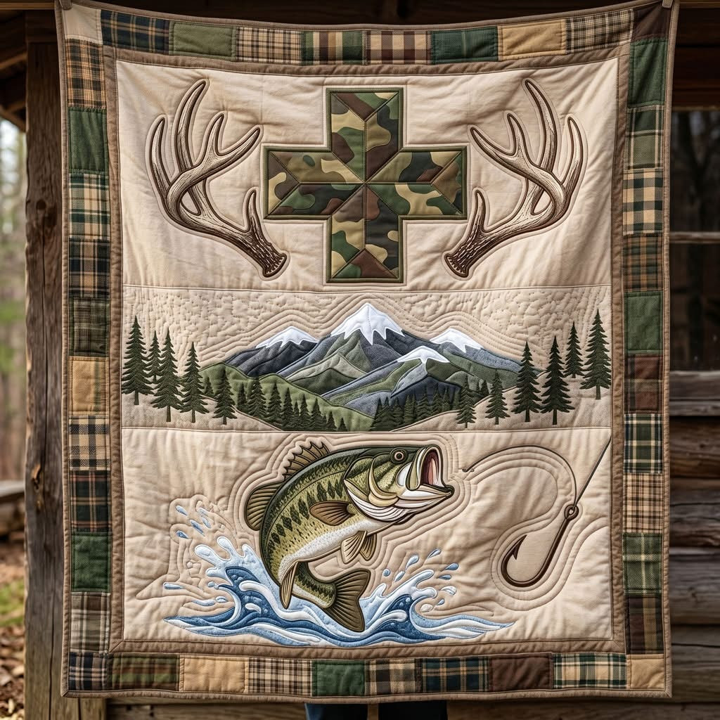 Fishing Hunting Camo Faith Quilted Blanket Bedroom Decorations Merch Gift For Outdoorsmen - Tradiviet