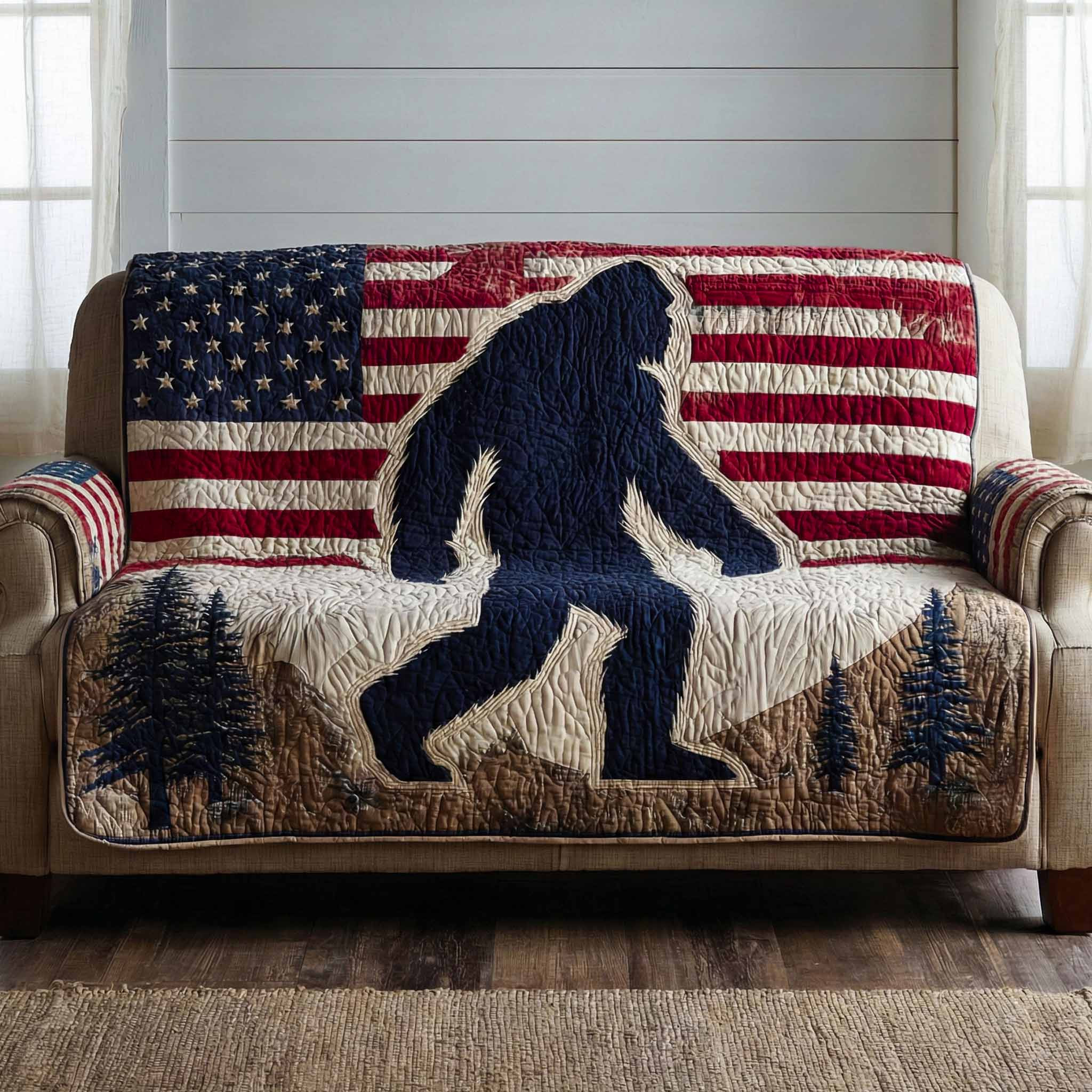 Flagged Legend Quilted Sofa Cover Best Couch Covers Gifts For People Who Like Bigfoot - Tradiviet