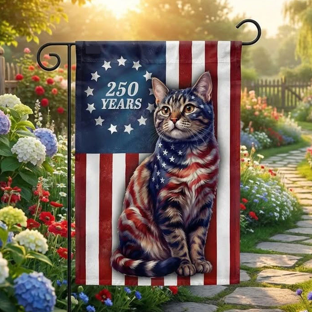 Flagwix Patriotic Cat Garden Flag 250 Years Betsy Ross Flag Decor For Cat Lover - Tradiviet