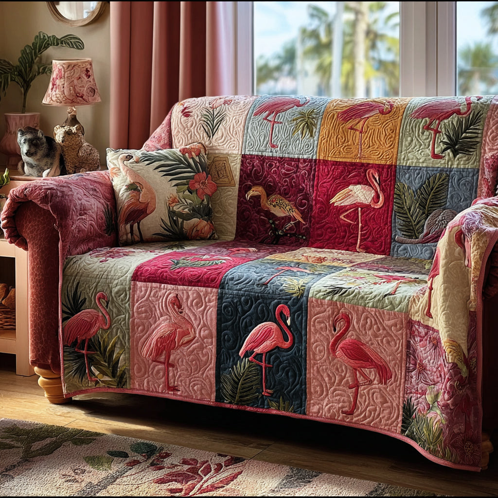 Flamingo Dreams Quilted Sofa Cover Best Slipcovered Sofas Pink Flamingo Gifts - Tradiviet