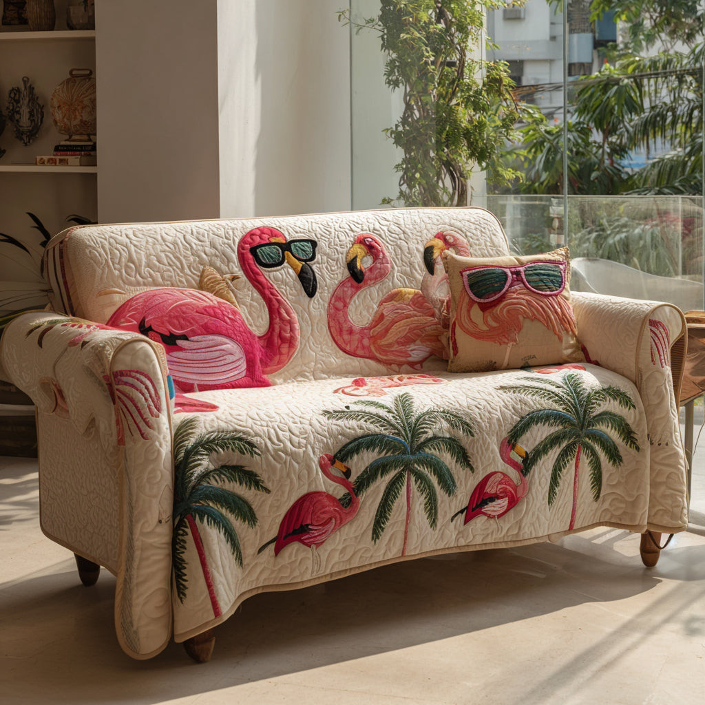 Flamingo Fiesta Quilted Sofa Cover Sofa Covers For Sale Flamingo Mothers Day Gifts - Tradiviet