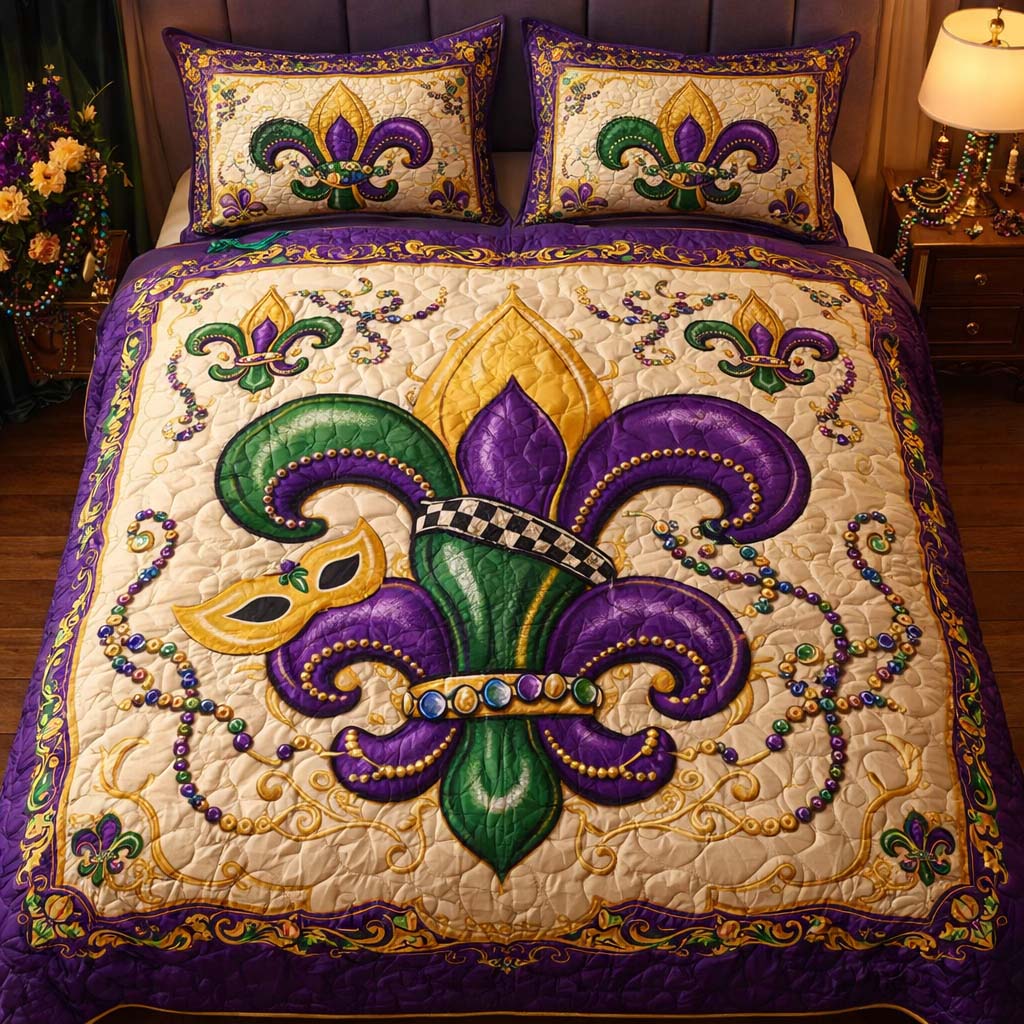 Fleur De Lis Quilted Bedding Set Fleur Lis Bright Gift For Fleur Lis - Tradiviet