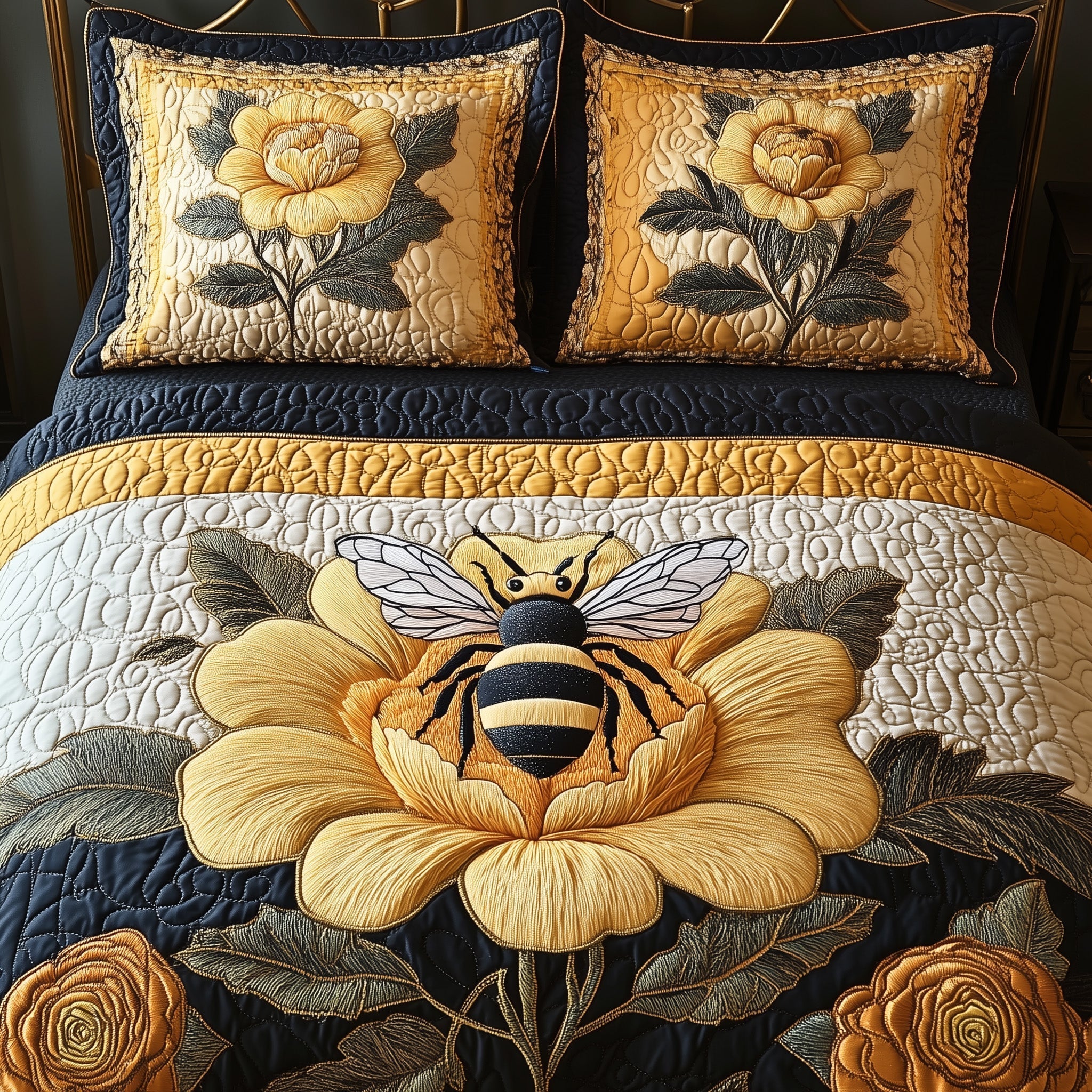 Floral Bee Quilted Bedding Set Floral Bee Oasis Gift For Bee Brother - Tradiviet