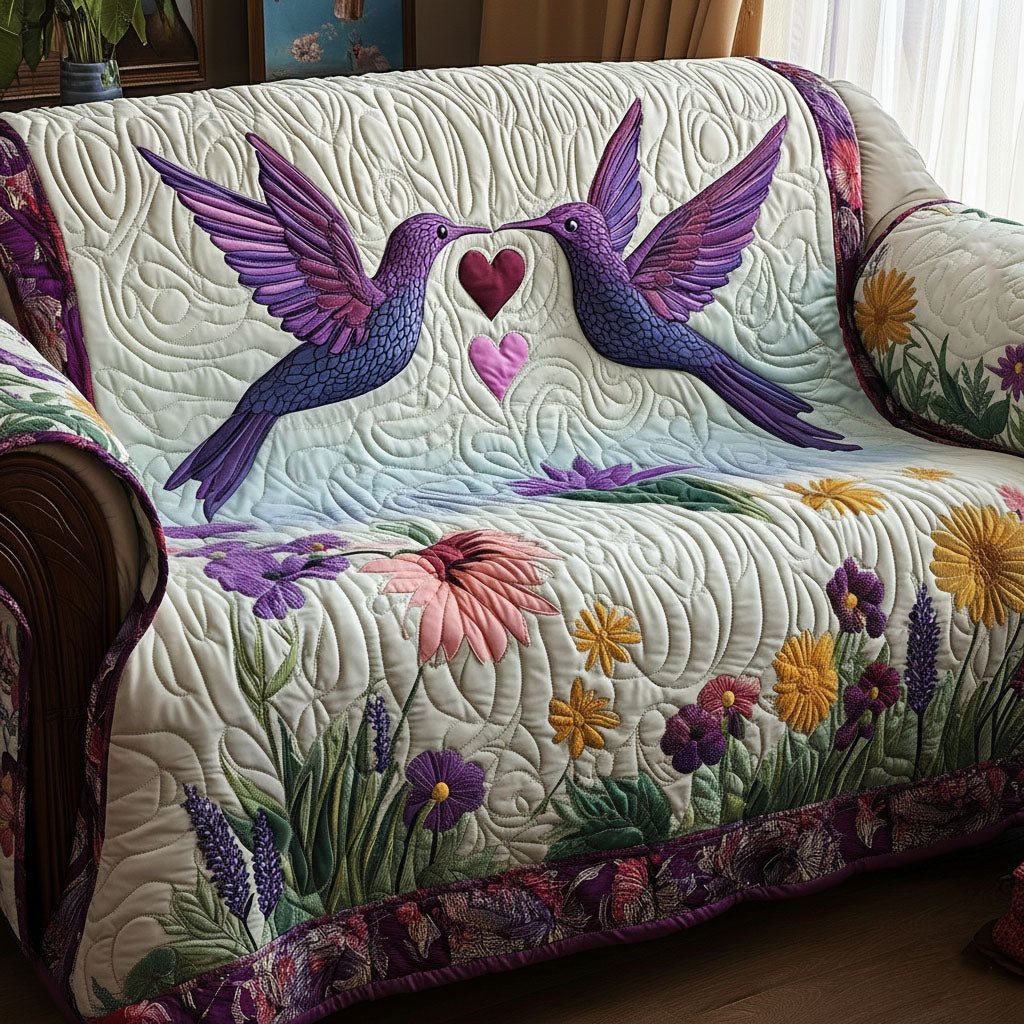 Floral Breeze Quilted Sofa Cover Couch Protector Hummingbird Birthday Gift Ideas - Tradiviet