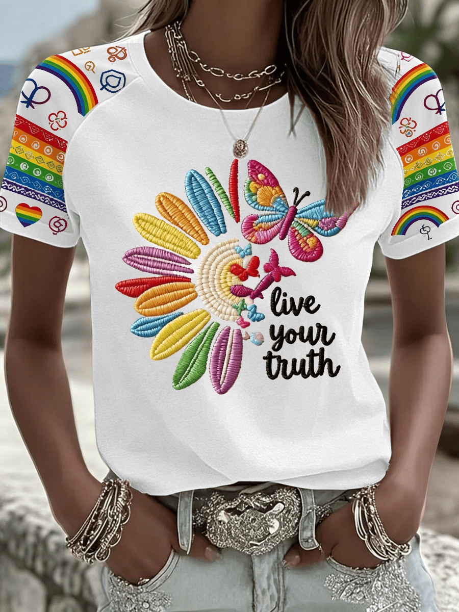 Floral Butterfly LGBTQ Live Your Truth Shirt Unique Pride Month Merch Gift For Her - Tradiviet - Image 2