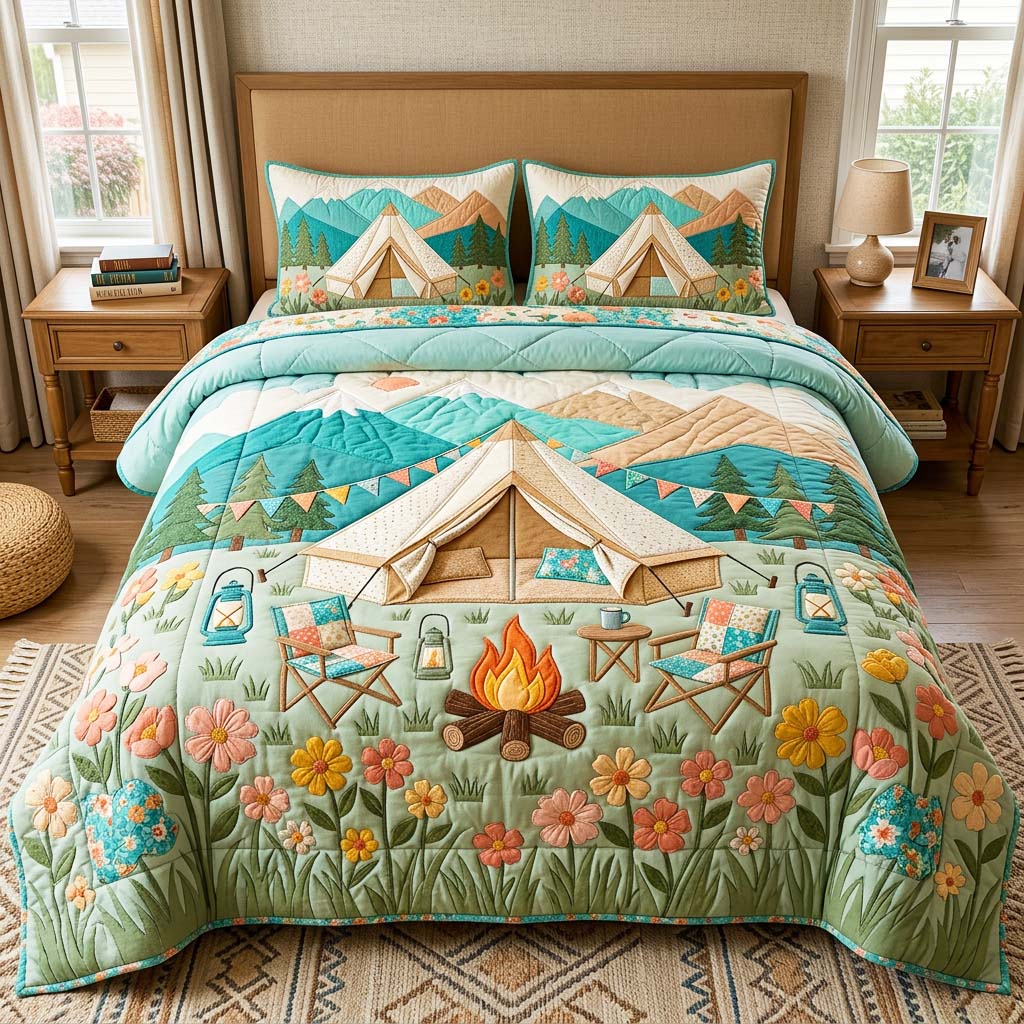 Floral Camp Quilted Bedding Set Floral Camp Sanctuary Gift For Floral Camp - Tradiviet