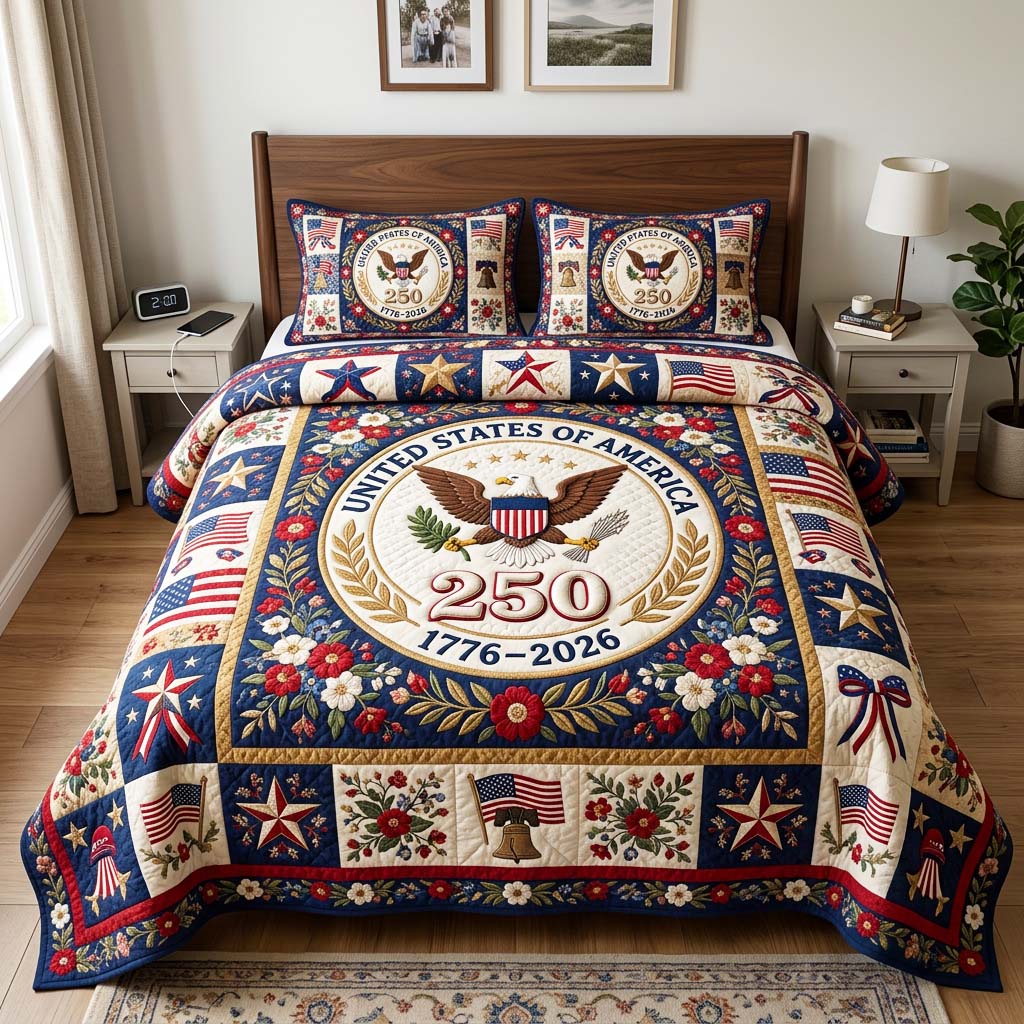 Floral Crest Quilted Bedding Set Floral Crest Modern Gift For Floral Crest - Tradiviet