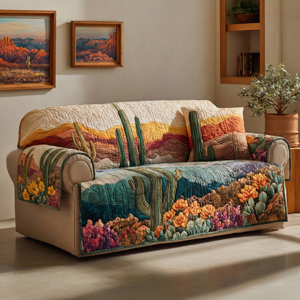 Floral Desert Border Quilted Sofa Cover Room Room Decor Home Gifts For Her - Tradiviet