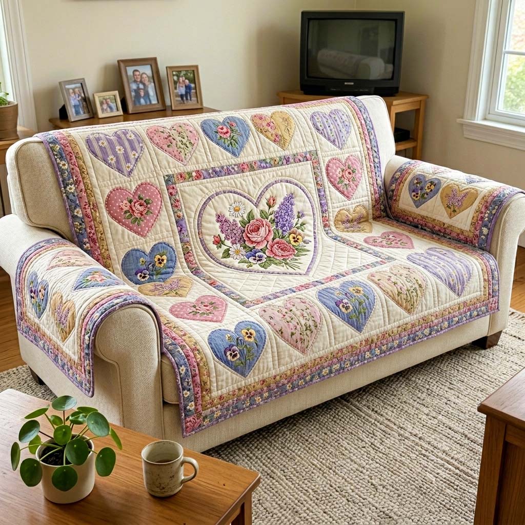 Floral Embrace Quilted Sofa Cover Floral Home Couch Cover Cozy Living Gift Ideas - Tradiviet