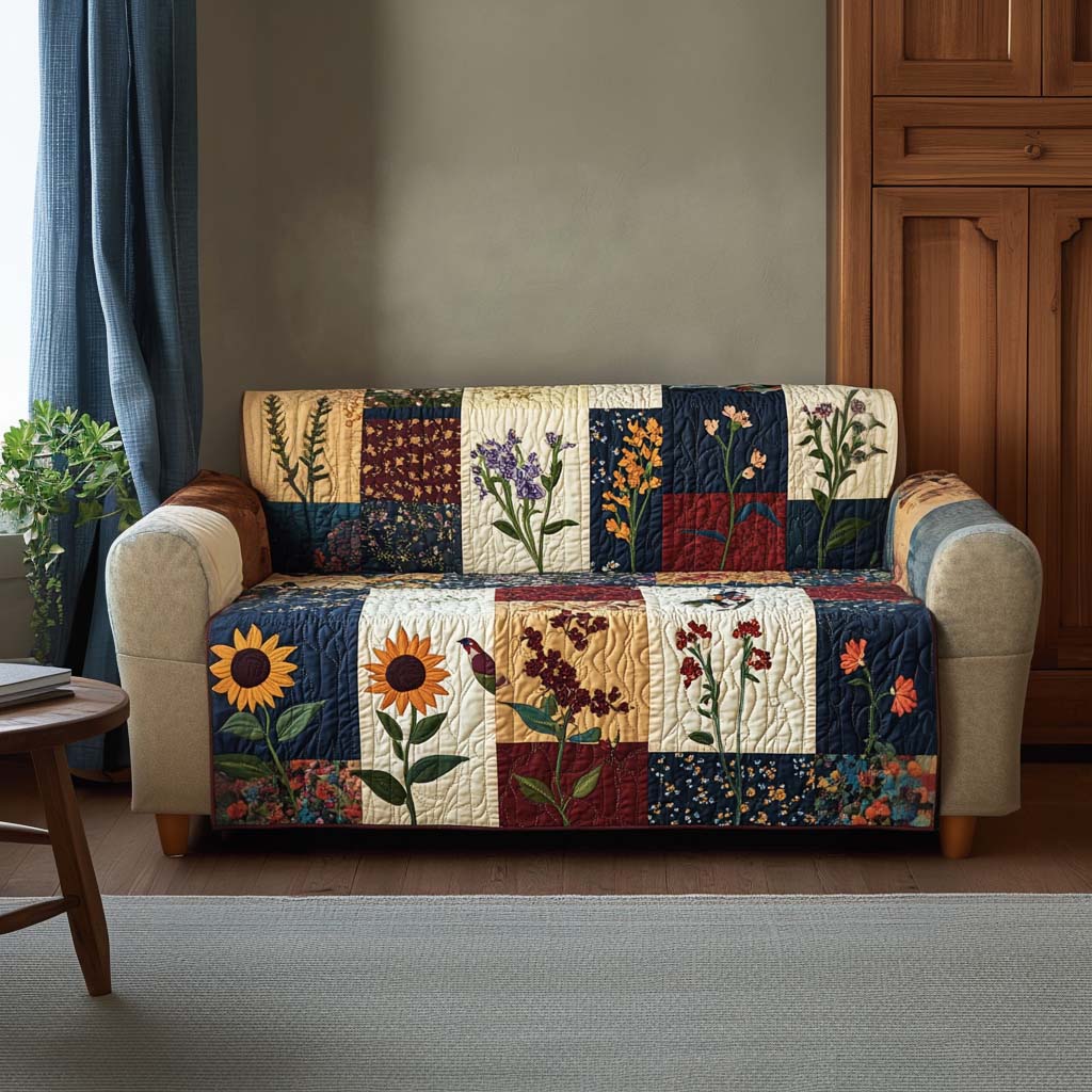 Floral Field Quilted Sofa Cover Chic Home Room Decor Presents For New Home - Tradiviet