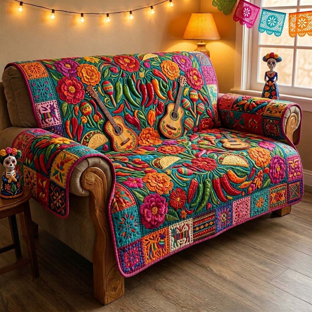 Floral Fiesta Burst Quilted Sofa Cover Fiesta Home Couch Cover Gifts For Room Decor - Tradiviet