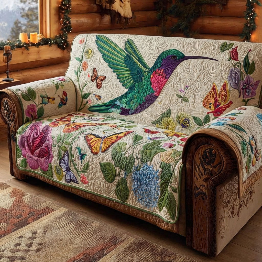 Floral Flight Quilted Sofa Cover Living Room Sofa Covers Best Hummingbird Related Gifts - Tradiviet