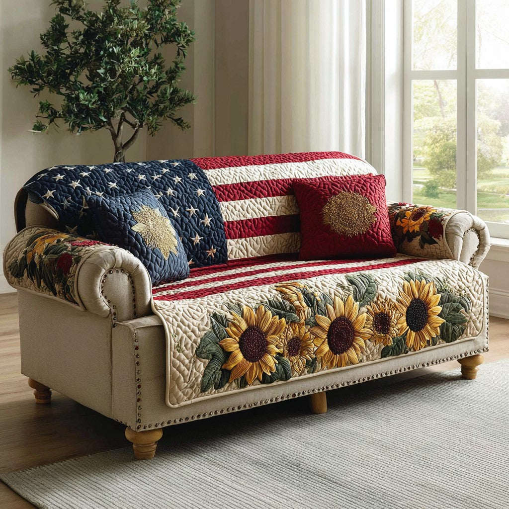 Floral Freedom Quilted Sofa Cover Natural Room Decor Gifts For House Lovers - Tradiviet