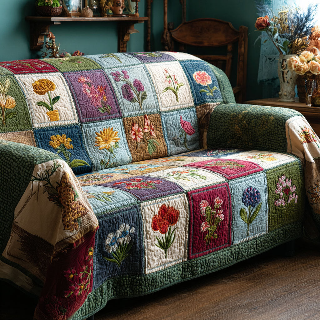 Floral Harmony Quilted Sofa Cover Furniture Covers Awesome Mother's Day Gifts - Tradiviet