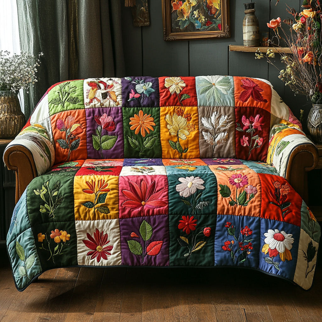 Floral Harmony Quilted Sofa Cover Sofa Couch Cover Special Birthday Gifts For Grandma - Tradiviet