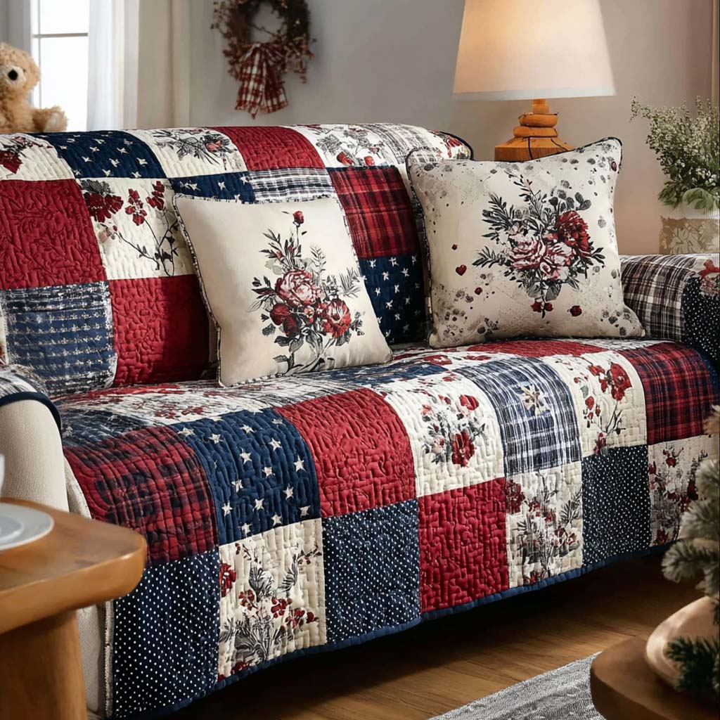 Floral Heartline Quilted Sofa Cover Interior Room Decor Gifts For Home Lovers - Tradiviet
