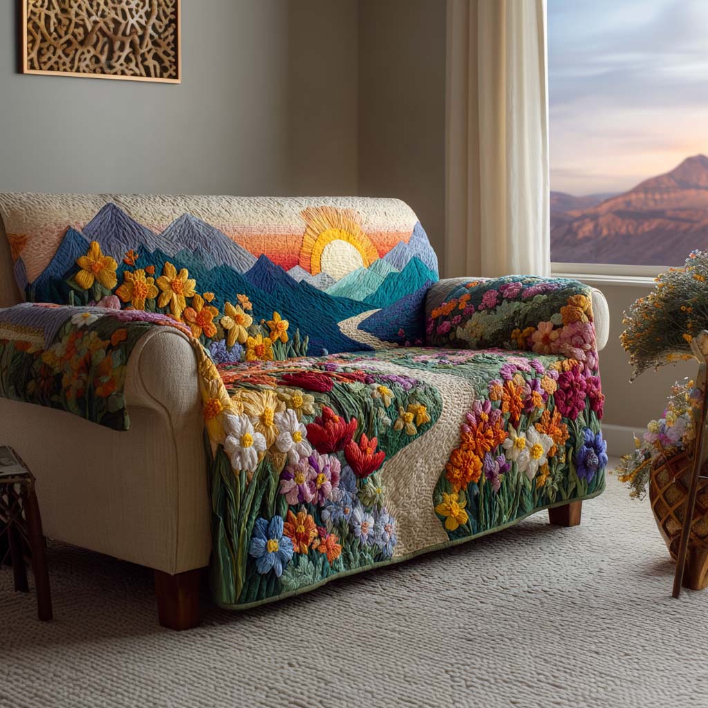 Floral Oasis Quilted Sofa Cover Rustic Room Decor Present For Home Lovers - Tradiviet