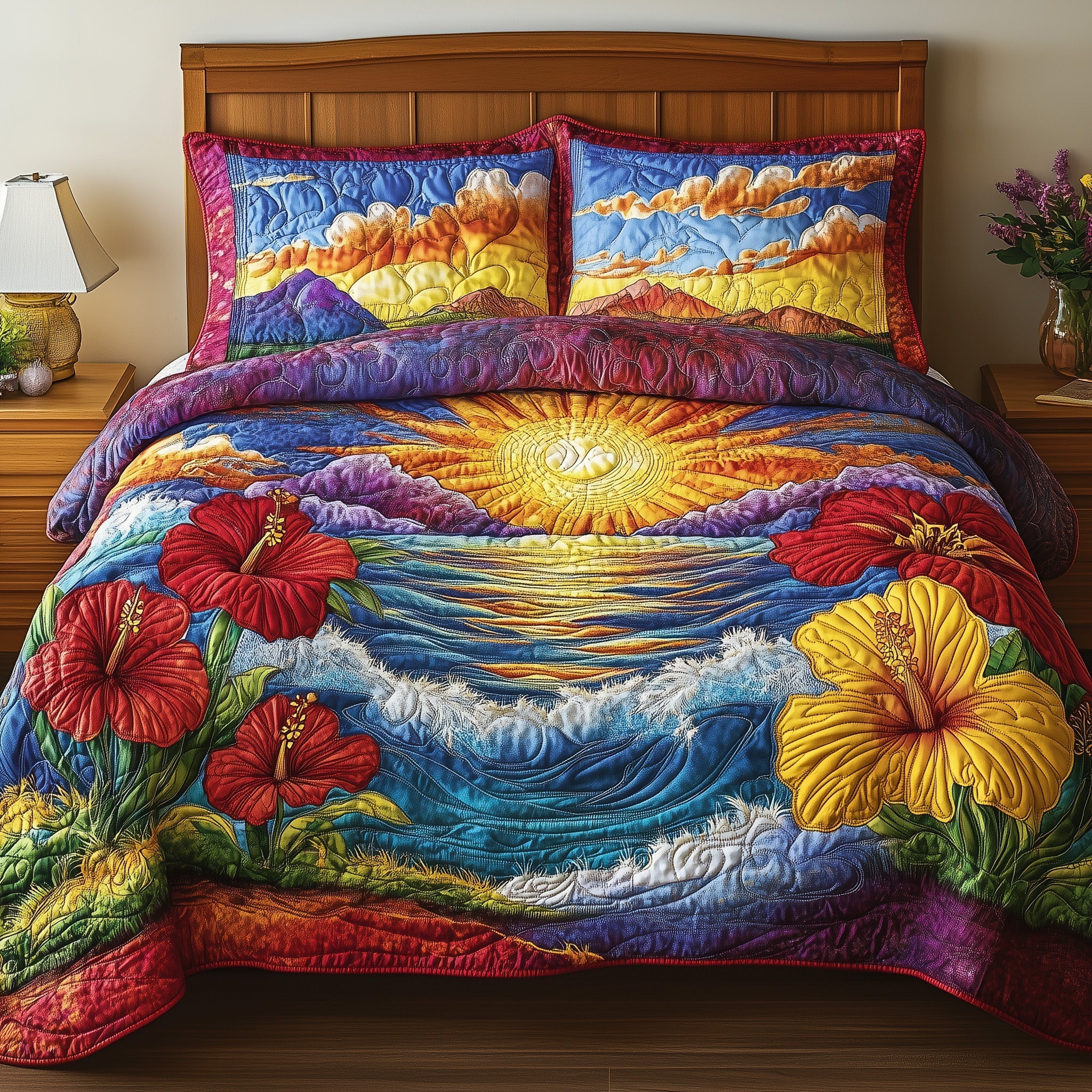 Floral Paradise Quilted Bedding Set Floral Paradise Mountain Gift For Paradise Wife - Tradiviet