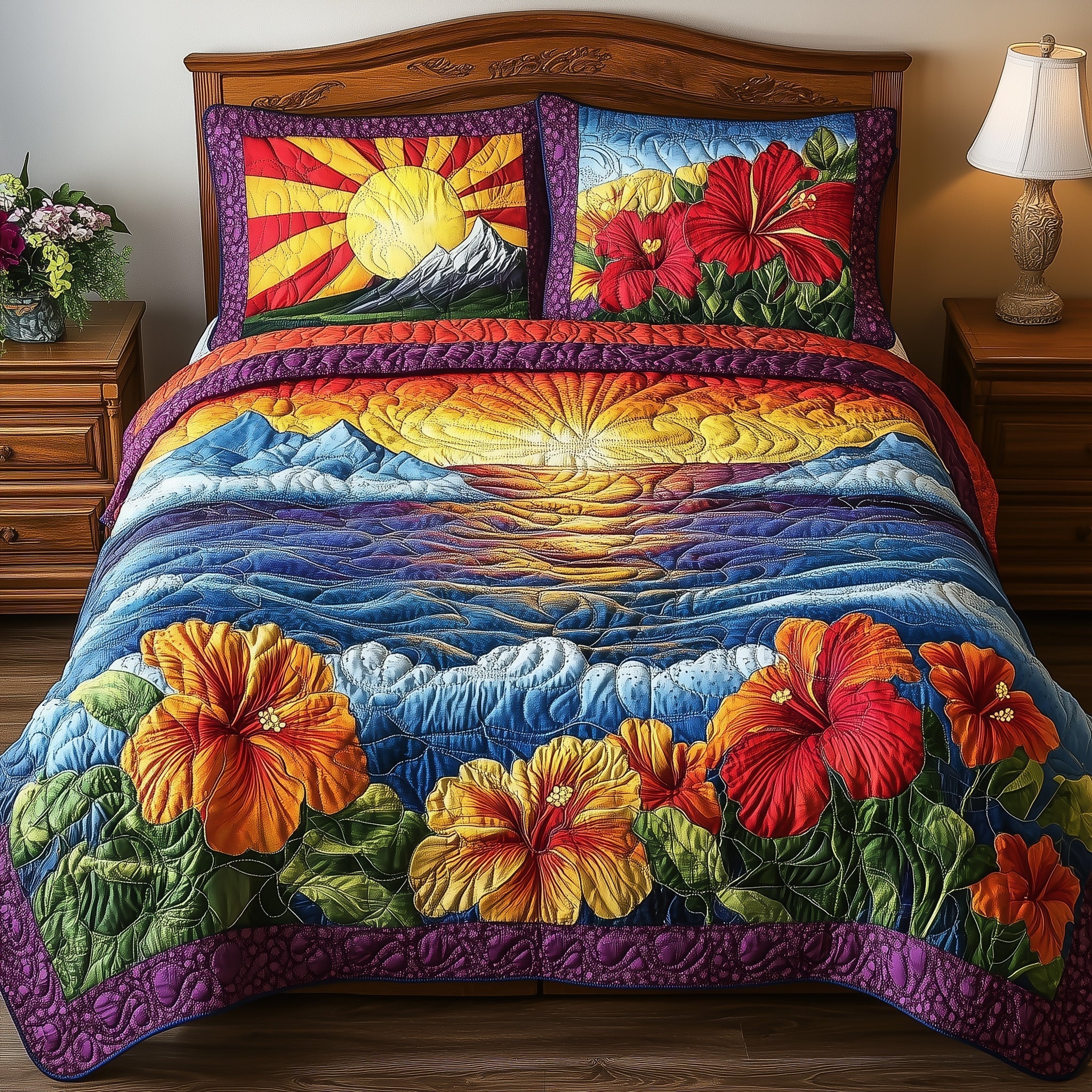 Floral Paradise Quilted Bedding Set Floral Paradise Path Gift For Paradise Dad - Tradiviet