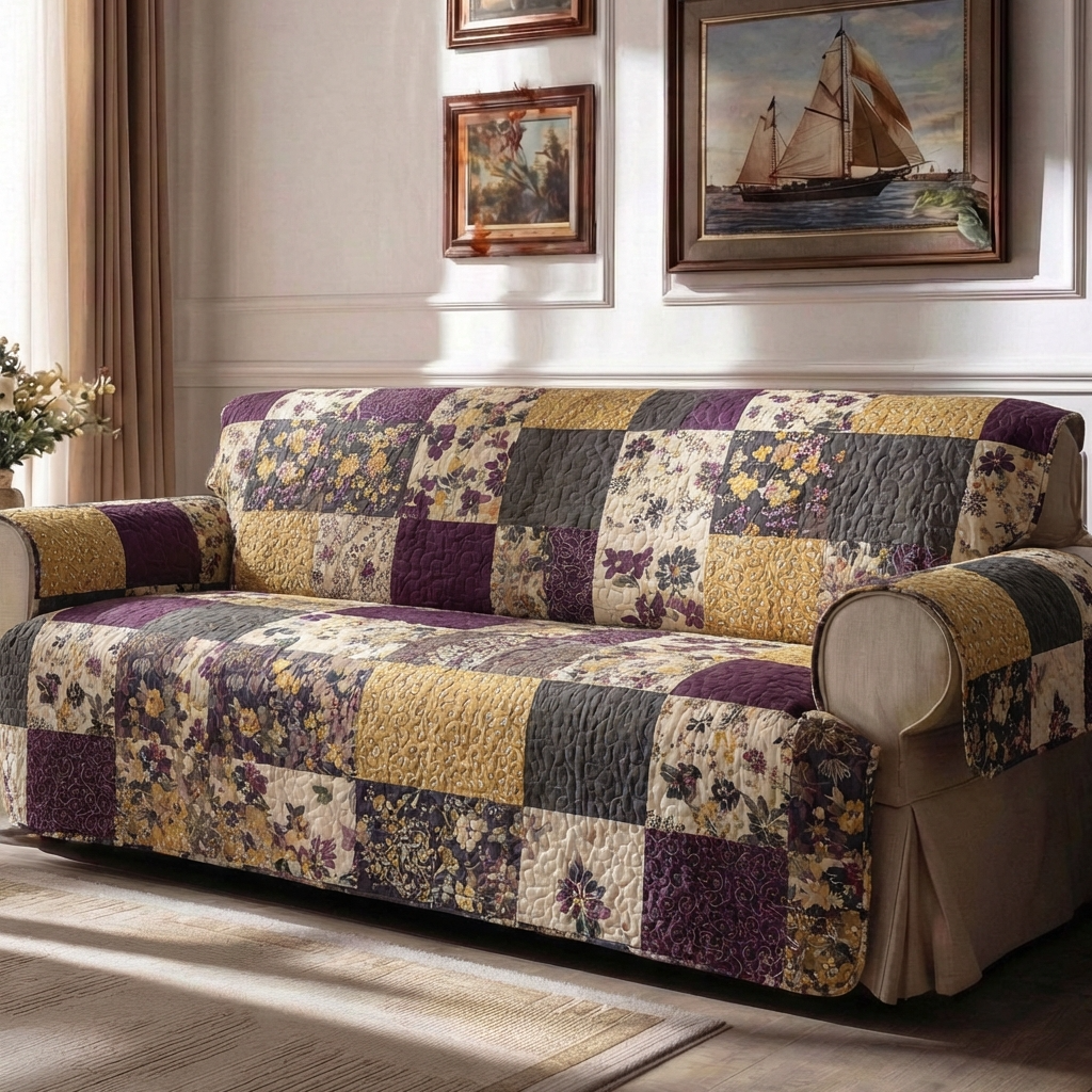 Floral Patchwork Quilted Sofa Cover Elegant Home Room Decor House Lover Gift Ideas - Tradiviet